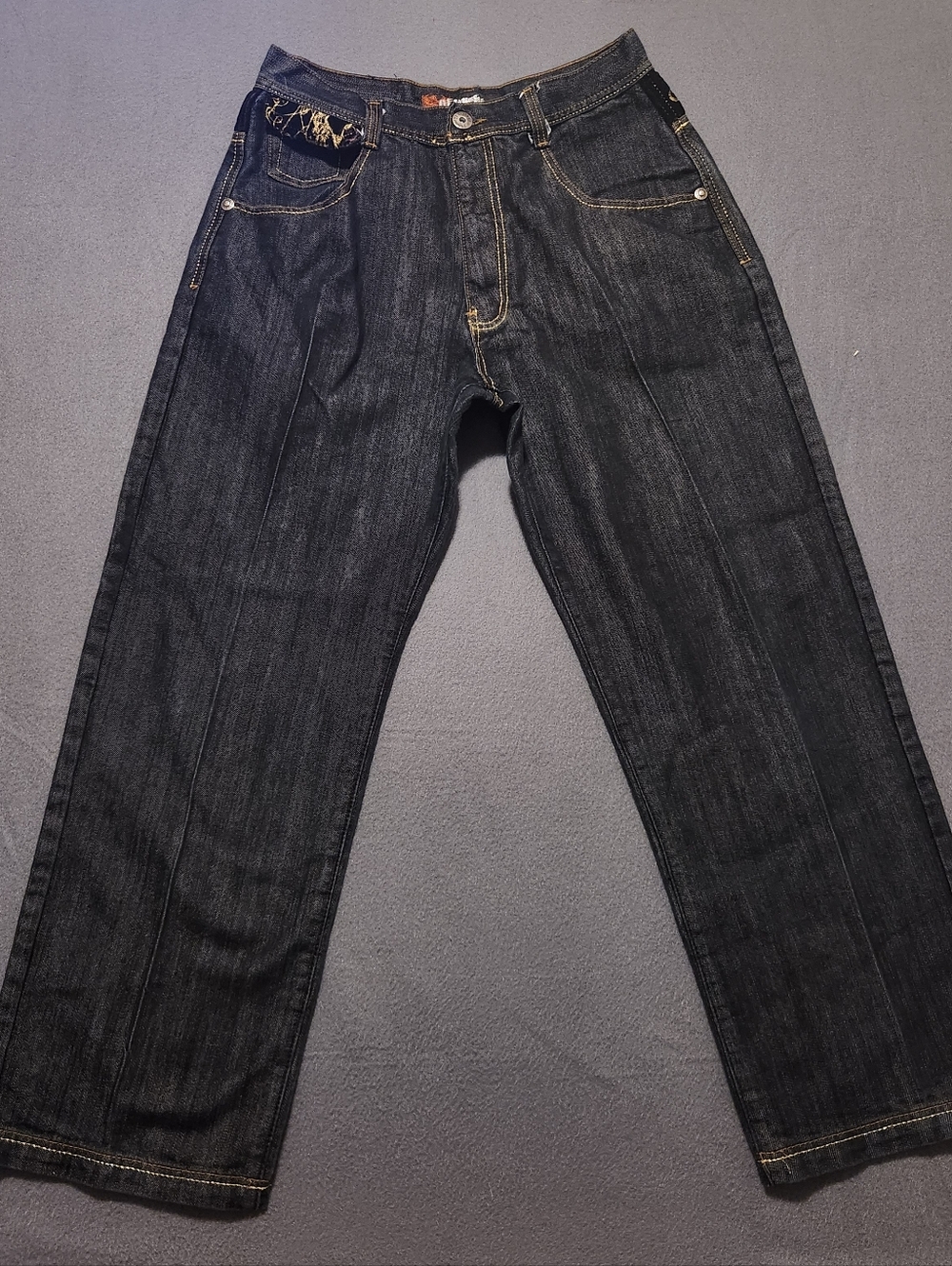 Ablanche Jeans Men Size 34 Black Baggy Y2K Hip Hop Vintage Embroidered